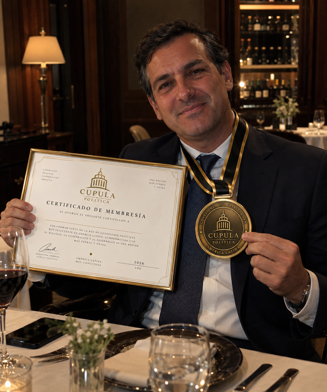 Certificado e medalha de membro fundador da Cúpula Política