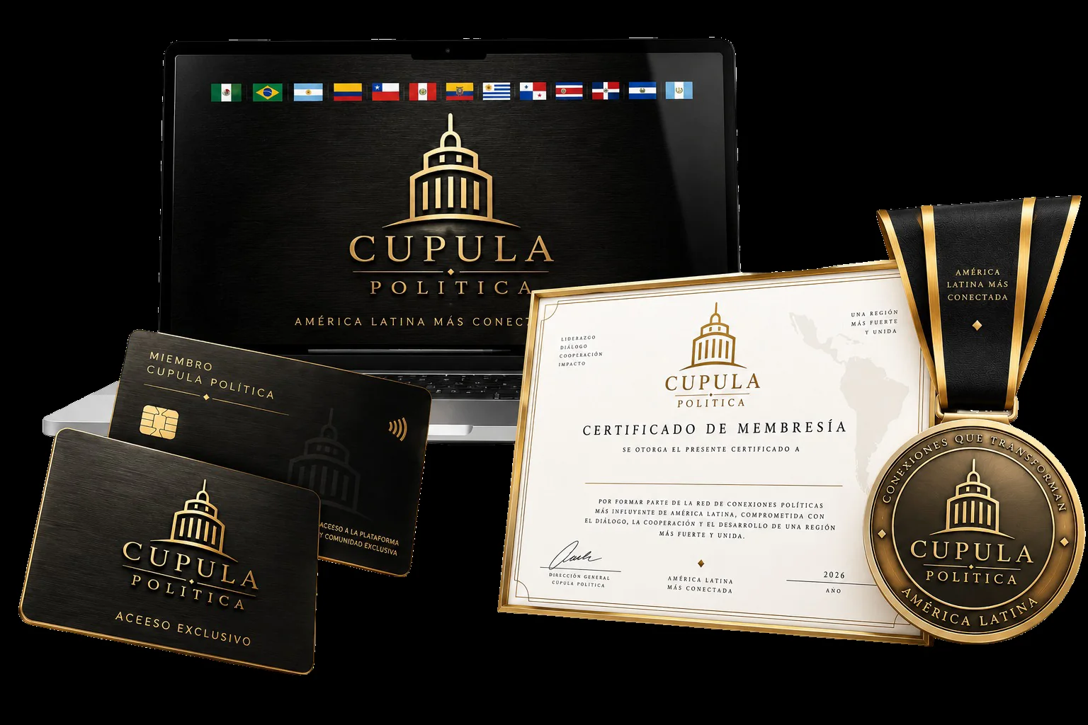 Tarjeta de miembro Cúpula Política en negro y oro