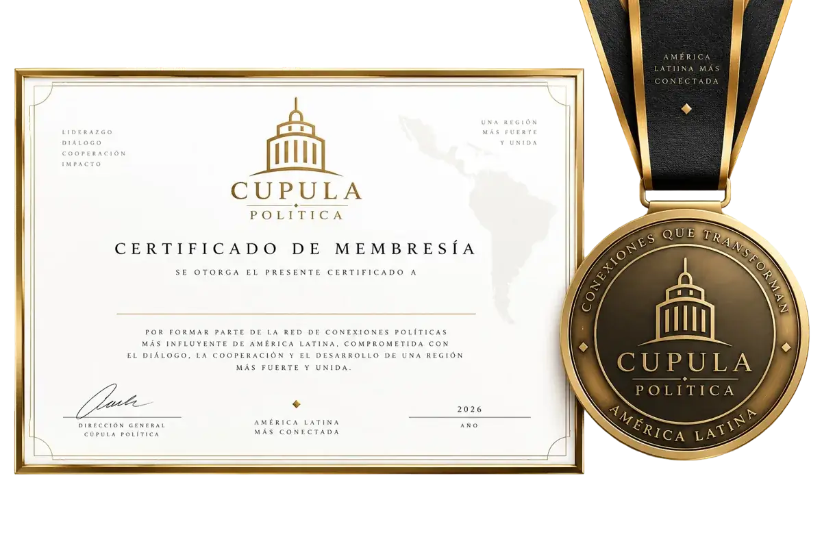 Certificado y medalla de miembro fundador de la Cúpula Política